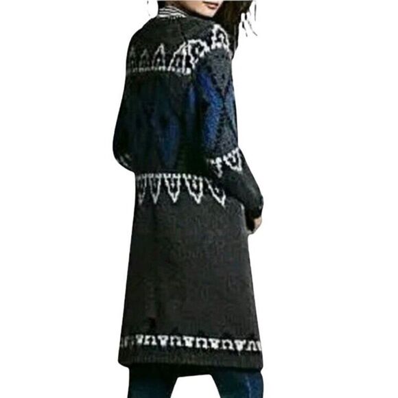 Free People Frosted Fair Isle Mohair Long Cardigan Shacket Sweater Size M - Picture 3 of 12